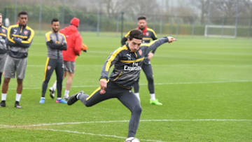 ST ALBANS, ENGLAND - MARCH 10: Hector Bellerin of Arsenal during a training session at London Colney on March 10, 2017 in St Albans, England. (Photo by Stuart MacFarlane/Arsenal FC via Getty Images)