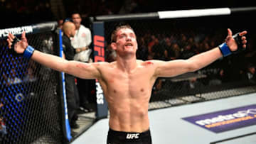EDMONTON, AB - SEPTEMBER 09: Rick Glenn raises his hands after facing Gavin Tucker of Canada in their featherweight bout during the UFC 215 event inside the Rogers Place on September 9, 2017 in Edmonton, Alberta, Canada. (Photo by Jeff Bottari/Zuffa LLC/Zuffa LLC via Getty Images)