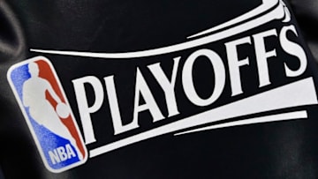 SALT LAKE CITY, UT - MAY 8: The NBA Playoff logo seat covering, on the Utah Jazz team's chairs, before their game against the Golden State Warriors in Game Four of the Western Conference Semifinals during the 2017 NBA Playoffs at Vivint Smart Home Arena on May 8, 2017 in Salt Lake City, Utah. NOTE TO USER: User expressly acknowledges and agrees that, by downloading and or using this photograph, User is consenting to the terms and conditions of the Getty Images License Agreement. (Photo by Gene Sweeney Jr/Getty Images)