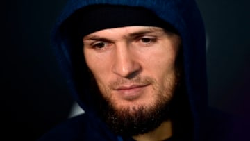 BROOKLYN, NY - APRIL 05: Khabib Nurmagomedov of Russia interacts with media during the UFC 223 Ultimate Media Day inside Barclays Center on April 5, 2018 in Brooklyn, New York. (Photo by Jeff Bottari/Zuffa LLC/Zuffa LLC via Getty Images)