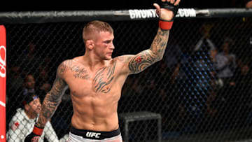 NORFOLK, VA - NOVEMBER 11: Dustin Poirier celebrates after defeating Anthony Pettis by TKO in their lightweight bout during the UFC Fight Night event inside the Ted Constant Convention Center on November 11, 2017 in Norfolk, Virginia. (Photo by Brandon Magnus/Zuffa LLC/Zuffa LLC via Getty Images)