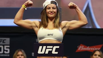 NEW YORK, NY - NOVEMBER 11: Miesha Tate reacts during UFC 205 Weigh-ins at Madison Square Garden on November 11, 2016 in New York City. (Photo by Michael Reaves/Getty Images)