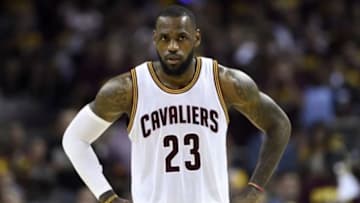 Jun 16, 2015; Cleveland, OH, USA; Cleveland Cavaliers forward LeBron James (23) during the second quarter against the Golden State Warriors in game six of the NBA Finals at Quicken Loans Arena. Mandatory Credit: Bob Donnan-USA TODAY Sports