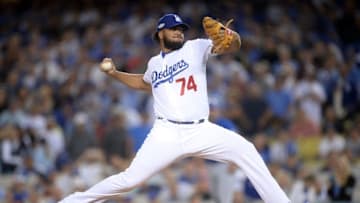 Oct 18, 2016; Los Angeles, CA, USA; Los Angeles Dodgers relief pitcher Kenley Jansen (74) pitches during the eighth inning against the Chicago Cubs in game three of the 2016 NLCS playoff baseball series at Dodger Stadium. Mandatory Credit: Gary A. Vasquez-USA TODAY Sports