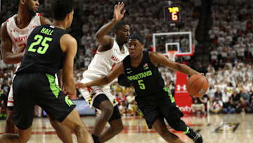 COLLEGE PARK, MARYLAND - FEBRUARY 29: Cassius Winston #5 of the Michigan State Spartans dribbles against the Maryland Terrapins during the first half at Xfinity Center on February 29, 2020 in College Park, Maryland. (Photo by Patrick Smith/Getty Images)