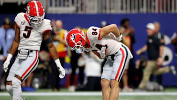 Ladd McConkey reacts to scoring a touchdown. (Photo by Kevin C. Cox/Getty Images)