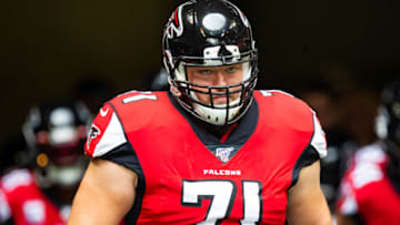 ATLANTA, GA - OCTOBER 20: Wes Schweitzer #71 of the Atlanta Falcons takes the field prior to a game against the Los Angeles Rams at Mercedes-Benz Stadium on October 20, 2019 in Atlanta, Georgia. (Photo by Carmen Mandato/Getty Images)