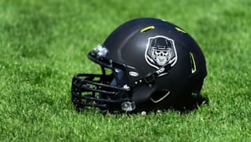 Jul 10, 2014; Beaverton, OR, USA; A general view of a helmet worn during Nike Football