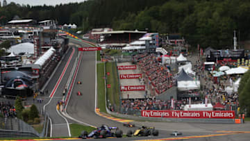 SPA, BELGIUM - AUGUST 26: Brendon Hartley of New Zealand driving the (28) Scuderia Toro Rosso STR13 Honda leads Carlos Sainz of Spain driving the (55) Renault Sport Formula One Team RS18 on track during the Formula One Grand Prix of Belgium at Circuit de Spa-Francorchamps on August 26, 2018 in Spa, Belgium. (Photo by Charles Coates/Getty Images)