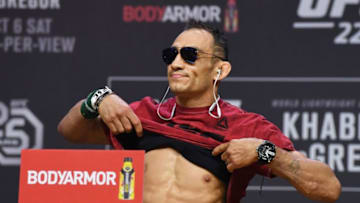 LAS VEGAS, NEVADA - OCTOBER 05: Tony Ferguson poses during a ceremonial weigh-in for UFC 229 at T-Mobile Arena on October 05, 2018 in Las Vegas, Nevada. Ferguson will fight Anthony Pettis in a lightweight bout at UFC 229 on October 6 at T-Mobile Arena in Las Vegas. (Photo by Ethan Miller/Getty Images)