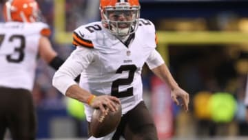 Nov 30, 2014; Orchard Park, NY, USA; Cleveland Browns quarterback Johnny Manziel (2) carries the ball to score a touchdown during the second half against the Buffalo Bills at Ralph Wilson Stadium. The Bills won 26-10. Mandatory Credit: Timothy T. Ludwig-USA TODAY Sports