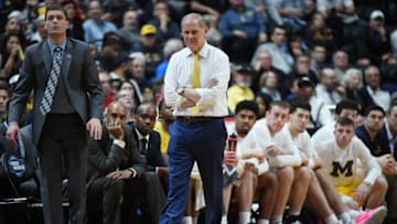 ANAHEIM, CALIFORNIA - MARCH 28: Head coach John Beilein of the Michigan Wolverines looks on during the 2019 NCAA Men's Basketball Tournament West Regional game against the Texas Tech Red Raiders at Honda Center on March 28, 2019 in Anaheim, California. (Photo by Harry How/Getty Images)