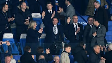 LEICESTER, ENGLAND - FEBRUARY 26: New Leicester City manager Brendan Rodgers is introduced to the crowd prior to the Premier League match between Leicester City and Brighton & Hove Albion at The King Power Stadium on February 26, 2019 in Leicester, United Kingdom. (Photo by Michael Regan/Getty Images)
