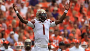 CLEMSON, SOUTH CAROLINA - OCTOBER 12: James Blackman #1 of the Florida State Seminoles reacts after a play against the Clemson Tigers during their game at Memorial Stadium on October 12, 2019 in Clemson, South Carolina. (Photo by Streeter Lecka/Getty Images)