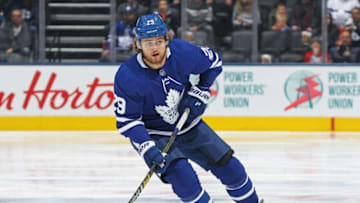 William Nylander #29 of the Toronto Maple Leafs skates with the puck. (Photo by Claus Andersen/Getty Images)