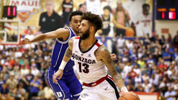 LAHAINA, HI - NOVEMBER 21: Josh Perkins #13 of the Gonzaga Bulldogs drives the baseline during the second half of the game against the Duke Blue Devils at the Lahaina Civic Center on November 21, 2018 in Lahaina, Hawaii. (Photo by Darryl Oumi/Getty Images)