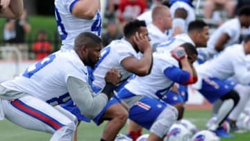 Jul 30, 2016; Pittsford, NY, USA; Buffalo Bills tight end Chris Gragg (89) warms up during training camp at St. John Fisher College. Mandatory Credit: Mark Konezny-USA TODAY Sports