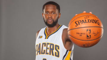 Sep 26, 2016; Indianapolis, IN, USA; Indiana Pacers forward C.J. Miles (0) poses for photos during media day at Bankers Life Fieldhouse. Mandatory Credit: Trevor Ruszkowski-USA TODAY Sports