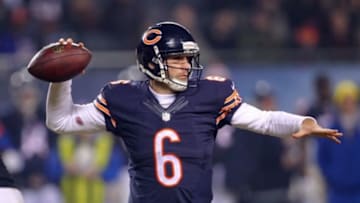 Dec 15, 2014; Chicago, IL, USA; Chicago Bears quarterback Jay Cutler (6) passes during the second half against the New Orleans Saints at Soldier Field. New Orleans won 31-15. Mandatory Credit: Dennis Wierzbicki-USA TODAY Sports
