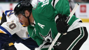 DALLAS, TEXAS - SEPTEMBER 16: Joe Pavelski #16 of the Dallas Stars during a NHL preseason game against the St. Louis Blues in the first period at American Airlines Center on September 16, 2019 in Dallas, Texas. (Photo by Ronald Martinez/Getty Images)