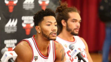 Sep 28, 2015; Chicago, IL, USA; Chicago Bulls guard Derrick Rose (1) speaks during media day at The Advocate Center. Mandatory Credit: Caylor Arnold-USA TODAY Sports