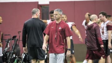 FSU coach Mike Norvell at a Tour of Duty conditioning workout on Feb. 13, 2020.Img 4833