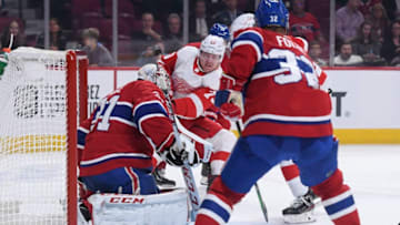 MONTREAL, QC - OCTOBER 19: Carey Price #31 of the Montreal Canadiens makes a save in front of Adam Erne #73 of the Detroit Red Wings in the NHL game at the Bell Centre on October 10, 2019 in Montreal, Quebec, Canada. (Photo by Francois Lacasse/NHLI via Getty Images)