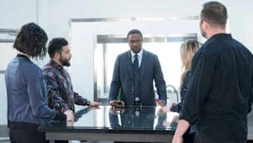 BLINDSPOT -- "Coder to Killer" Episode 420 -- Pictured: (l-r) Jaimie Alexander as Jane Doe, Ennis Esmer as Rich Dotcom, Rob Brown as Edgar Reade, Ashley Johnson as Patterson, Sullivan Stapleton as Kurt Weller -- (Photo by: Barbara Nitke/NBC/Warner Brothers)