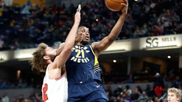 INDIANAPOLIS, IN - JANUARY 06: Thaddeus Young #21 of the Indiana Pacers shoots the ball against the Chicago Bulls at Bankers Life Fieldhouse on January 6, 2018 in Indianapolis, Indiana. (Photo by Andy Lyons/Getty Images)