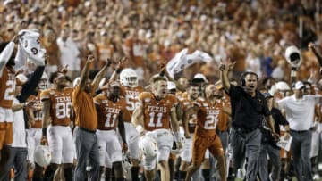 AUSTIN, TX - SEPTEMBER 21: Sam Ehlinger #11 of the Texas Longhorns reacts after a missed field goal by the Oklahoma State Cowboys in the fourth quarter at Darrell K Royal-Texas Memorial Stadium on September 21, 2019 in Austin, Texas. (Photo by Tim Warner/Getty Images)