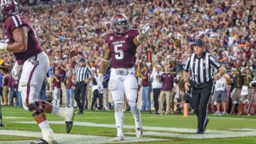 COLLEGE STATION, TX - NOVEMBER 24: Texas A&M Aggies running back Trayveon Williams (5) celebrates a touchdown run during a game between the LSU Tigers and the Texas A&M Aggies on November 24, 2018 at Kyle Field in College Station, TX. (Photo by Daniel Dunn/Icon Sportswire via Getty Images)