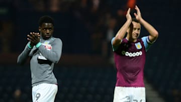 PRESTON, ENGLAND - NOVEMBER 01: Keinan Davis and John Terry of Aston Villa applaud the fans after the Sky Bet Championship match between Preston North End and Aston Villa at Deepdale on November 1, 2017 in Preston, England. (Photo by Nathan Stirk/Getty Images)