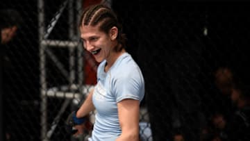 LAS VEGAS, NV - AUGUST 18: Roxanne Modafferi smiles at Sijara Eubanks during the filming of The Ultimate Fighter: A New World Champion at the UFC TUF Gym on August 18, 2017 in Las Vegas, Nevada. (Photo by Brandon Magnus/Zuffa LLC/Zuffa LLC via Getty Images)