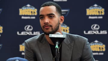 DENVER, CO - JUNE 27: The Denver Nuggets introduce Trey Lyles to the media during a press conference on June 27, 2017 at the Pepsi Center in Denver, Colorado. NOTE TO USER: User expressly acknowledges and agrees that, by downloading and/or using this Photograph, user is consenting to the terms and conditions of the Getty Images License Agreement. Mandatory Copyright Notice: Copyright 2017 NBAE (Photo by Garrett W. Ellwood/NBAE via Getty Images)