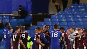 Leicester City, Chelsea players remonstrate (Photo by CATHERINE IVILL/POOL/AFP via Getty Images)