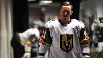 SAN JOSE, CA - APRIL 23: The Vegas Golden Knights prepare to take the ice for warm-ups prior to Game Seven of the Western Conference First Round against the San Jose Sharks during the 2019 Stanley Cup Playoffs at SAP Center on April 23, 2019 in San Jose, California. (Photo by Jeff Bottari/NHLI via Getty Images)