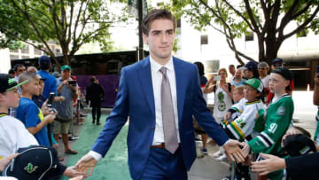 DALLAS, TX - JUNE 22: Filip Zadina high fives fans as he arrives for the first round of the 2018 NHL Draft at American Airlines Center on June 22, 2018 in Dallas, Texas. (Photo by Ron Jenkins/Getty Images)