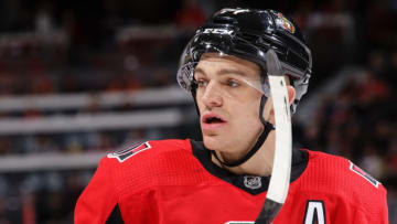 OTTAWA, ON - NOVEMBER 22: Mark Borowiecki #74 of the Ottawa Senators looks on during a game against the New York Rangers at Canadian Tire Centre on November 22, 2019 in Ottawa, Ontario, Canada. (Photo by Jana Chytilova/Freestyle Photography/Getty Images)