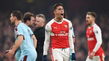 LONDON, ENGLAND - JANUARY 22: Gabriel of Arsenal celebrates as Arsenal is awarded a penalty during the Premier League match between Arsenal and Burnley at the Emirates Stadium on January 22, 2017 in London, England. (Photo by Shaun Botterill/Getty Images)
