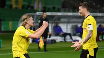 Erling Haaland (L) and Marco Reus (Photo by ANNEGRET HILSE/POOL/AFP via Getty Images)