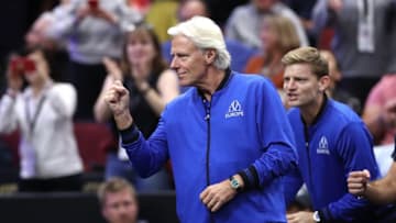 CHICAGO, IL - SEPTEMBER 23: Team Europe Captain Bjorn Borg of Sweden celebrates during the Men's Singles match on day three of the 2018 Laver Cup at the United Center on September 23, 2018 in Chicago, Illinois. (Photo by Matthew Stockman/Getty Images for The Laver Cup)