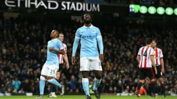 MANCHESTER, ENGLAND - DECEMBER 26: Wilfried Bony of Manchester City reacts after missing an attempt on goal during the Barclays Premier League match between Manchester City and Sunderland at the Etihad Stadium on December 26, 2015 in Manchester, England. (Photo by Jan Kruger/Getty Images)