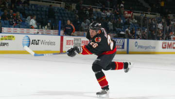 2003 Season: Player Steve Begin of the Calgary Flames. (Photo by Bruce Bennett Studios/Getty Images)