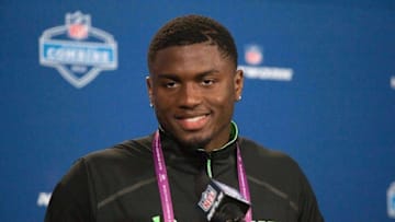 Feb 25, 2016; Indianapolis, IN, USA; Mississippi wide receiver Laquon Treadwell speaks to the media during the 2016 NFL Scouting Combine at Lucas Oil Stadium. Mandatory Credit: Trevor Ruszkowski-USA TODAY Sports