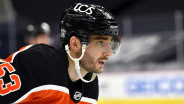 Feb 24, 2021; Philadelphia, Pennsylvania, USA; Philadelphia Flyers defenseman Shayne Gostisbehere (53) against the New York Rangers during the first period at Wells Fargo Center. Mandatory Credit: Eric Hartline-USA TODAY Sports