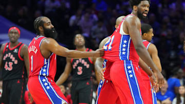 76ers, James Harden, Joel Embiid (Photo by Mitchell Leff/Getty Images)