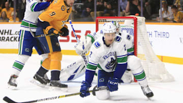 NASHVILLE, TN - APRIL 04: Vancouver Canucks defenseman Luke Schenn (2) is shown during the NHL game between the Nashville Predators and Vancouver Canucks, held on April 4, 2019, at Bridgestone Arena in Nashville, Tennessee. (Photo by Danny Murphy/Icon Sportswire via Getty Images)