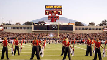 LUBBOCK, TEXAS - NOVEMBER 1: The marching band of the Texas Tech Red Raiders play on the field before the game against the Texas Longhorns on November 1, 2008 at Jones Stadium in Lubbock, Texas. (Photo by: Jamie Squire/Getty Images)