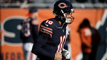 CHICAGO, IL - DECEMBER 16: Quarterback Mitchell Trubisky #10 of the Chicago Bears runs out to the field prior to the game against the Green Bay Packers at Soldier Field on December 16, 2018 in Chicago, Illinois. (Photo by Jonathan Daniel/Getty Images)