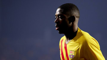 Ousmane Dembele looks on during the La Liga match between Granada CF and FC Barcelona at Nuevo Estadio de Los Carmenes on January 08, 2022 in Granada, Spain. (Photo by Quality Sport Images/Getty Images)